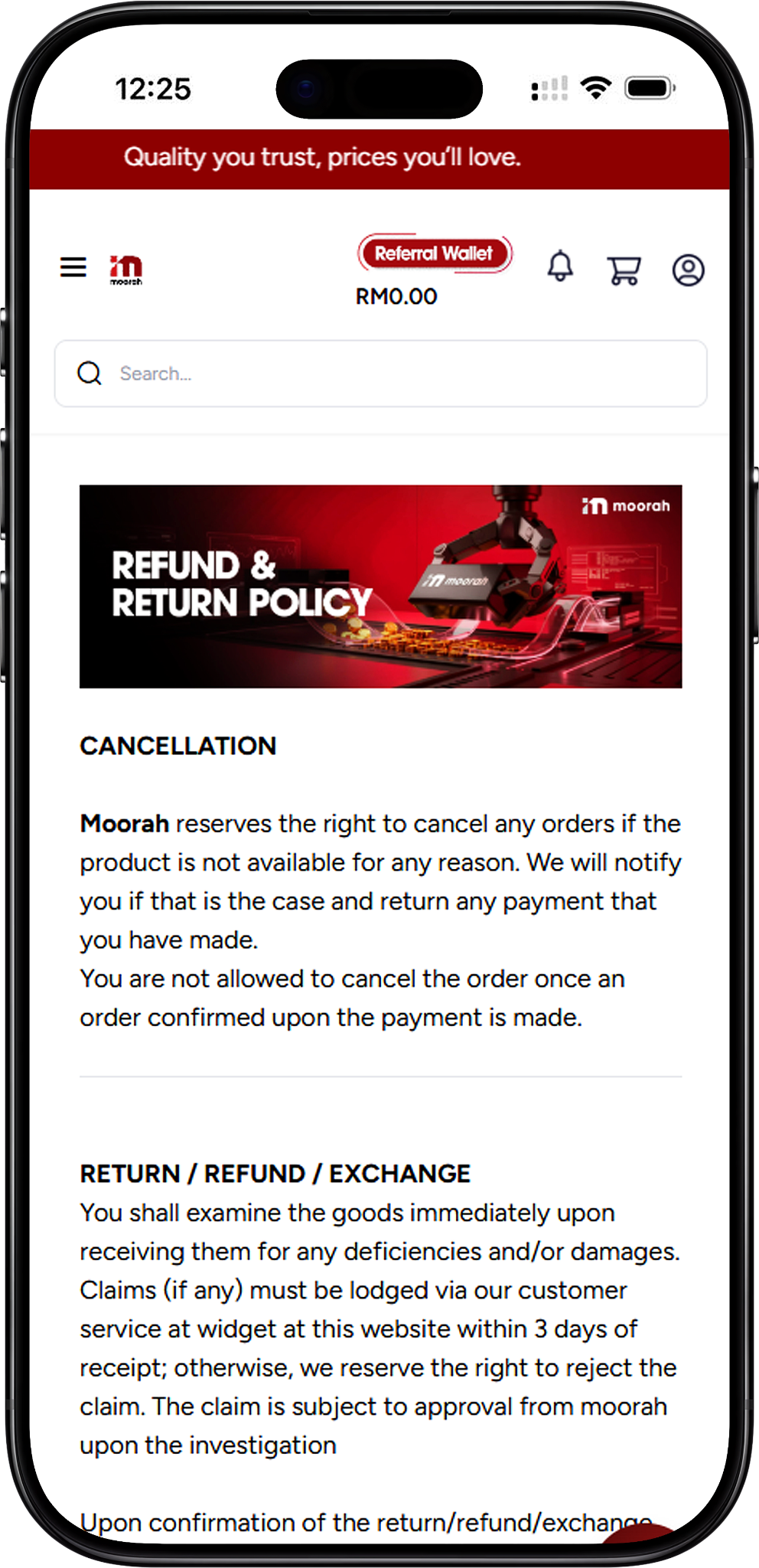 Moorah Order Cancellation Policy